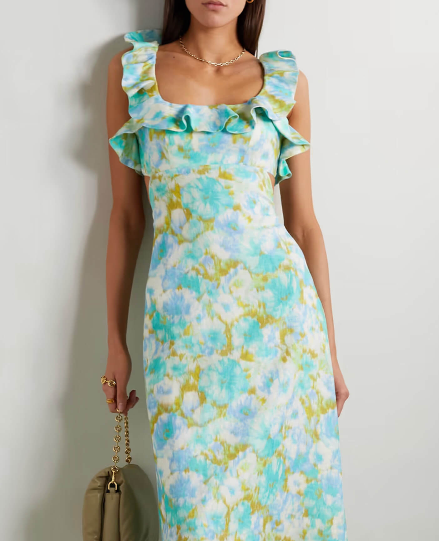 Zimmermann High Tide Open-Back Ruffled Floral-Print Linen Midi Dress Size 2