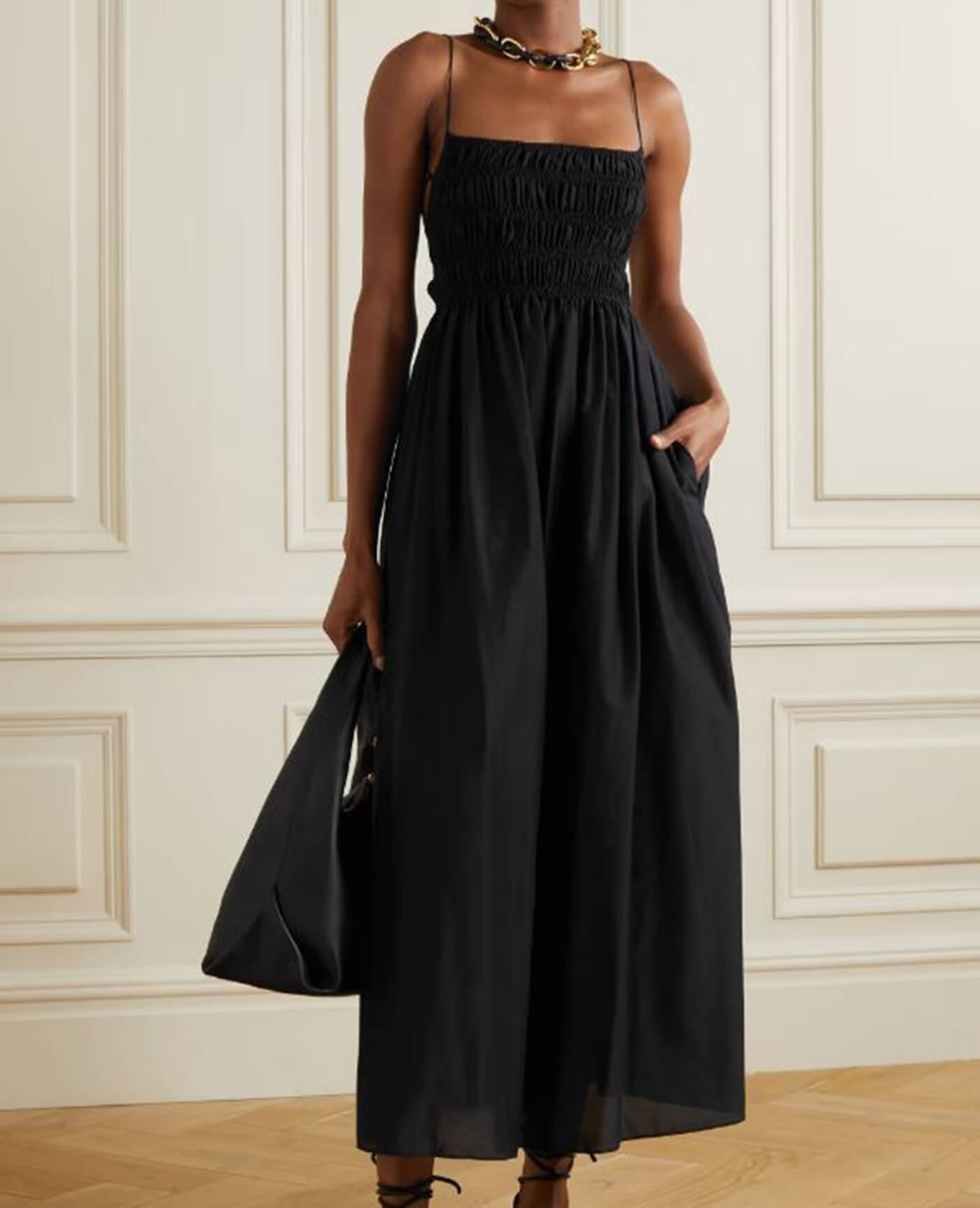 Matteau Shirred Lace-Up Dress Black Size 8
