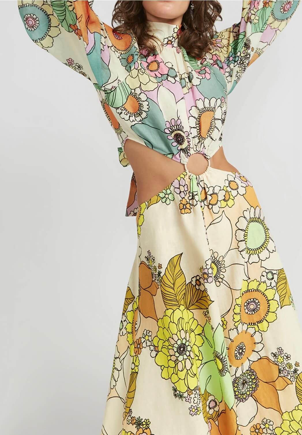 Alemais Farrah Cut Out Midi Dress Print Size 8