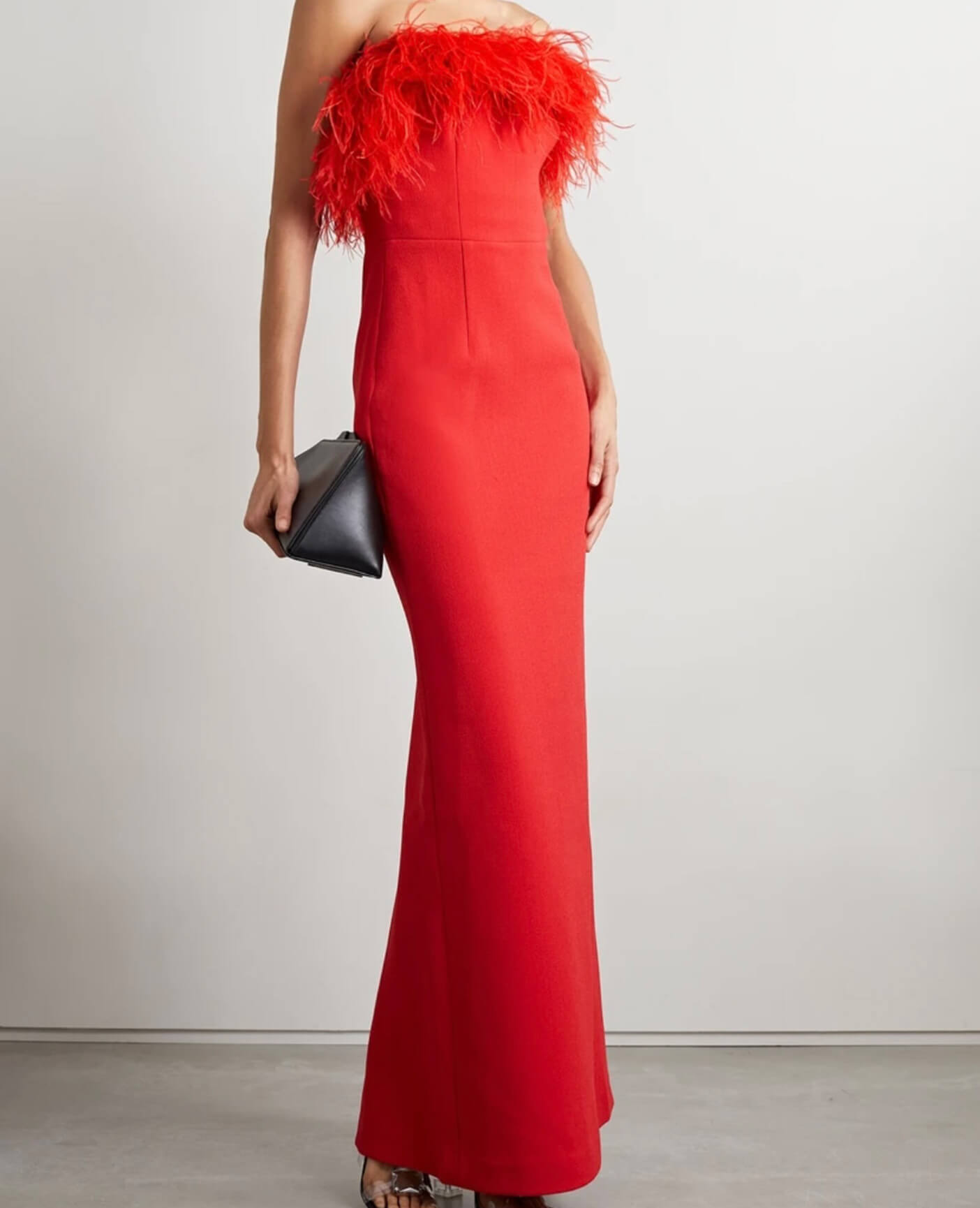 strapless open back dress Red dress with Feathers – Kristianna main image 1