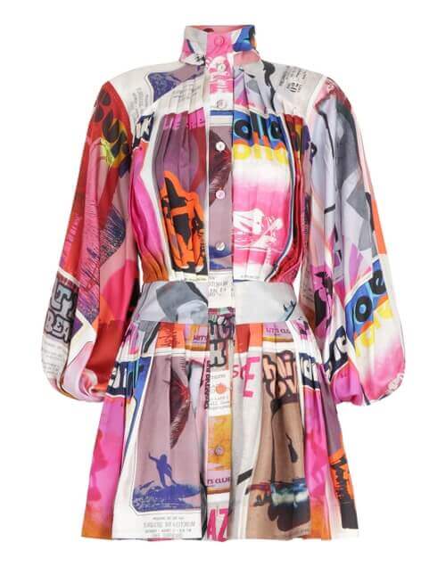 zimmermann wavelength long sleeve mini dress Zimmermann Wavelength Long Sleeve Mini Dress in Pink Poster Print