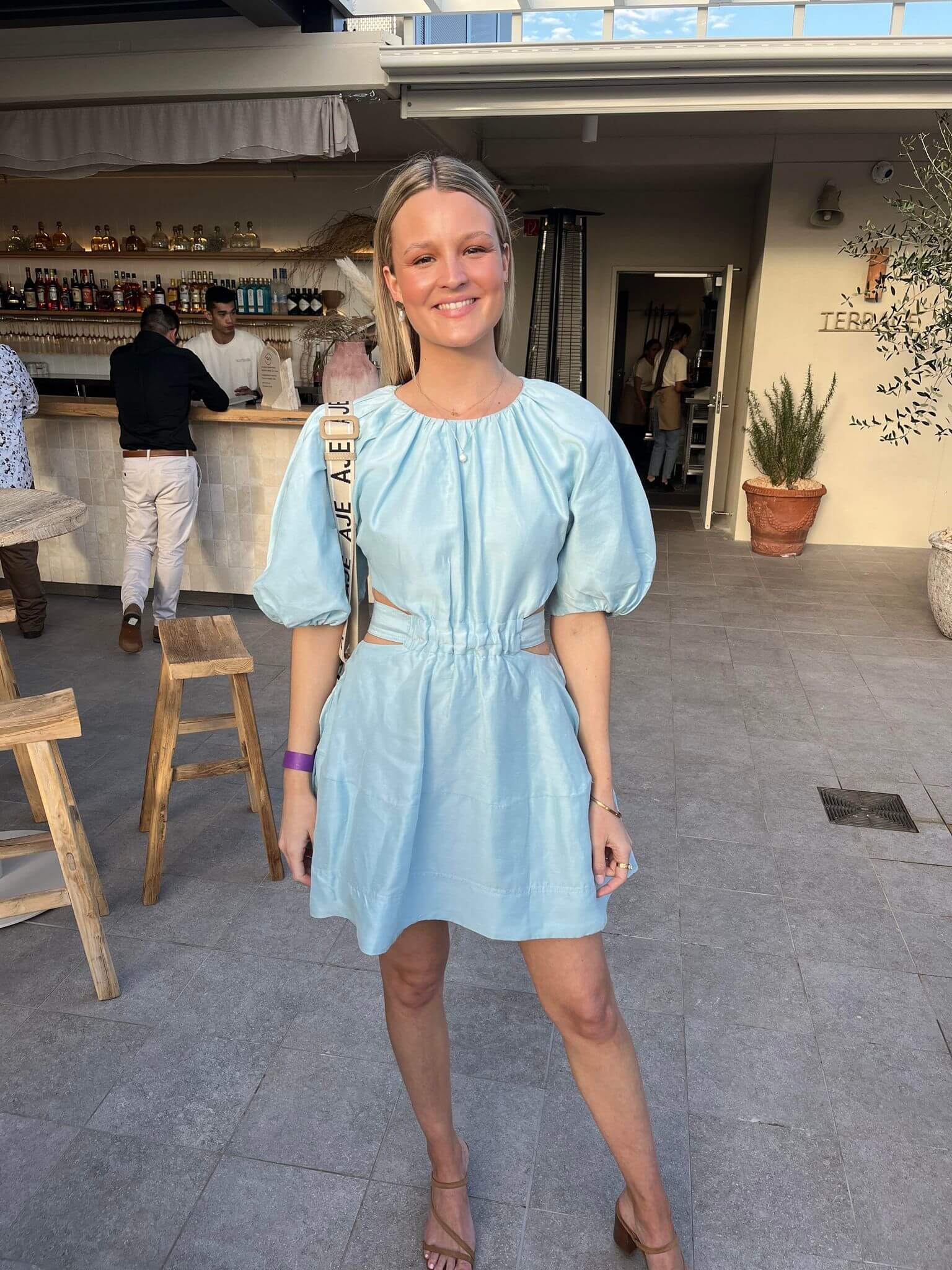 Aje Psychedelia Cut Out Mini Dress Powder Blue Size 8