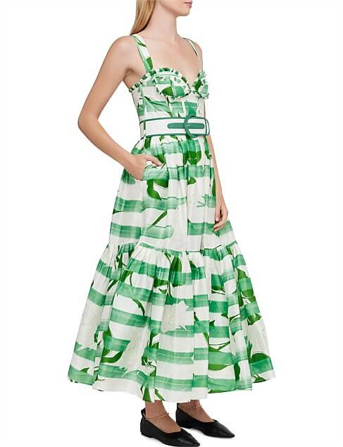 Leo Lin Rose Blanche Bustier Midi Dress Multi Size 12