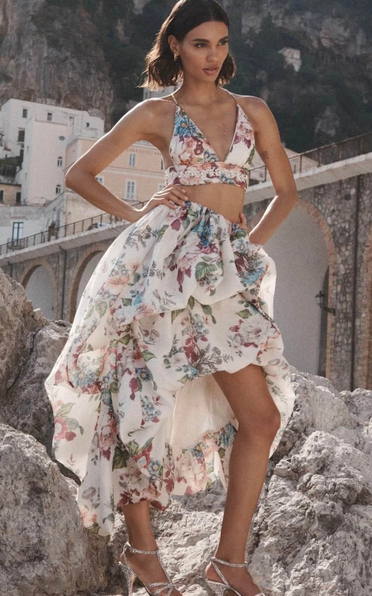 Zimmermann Matchmaker Embellished Bra & Drape Skirt Ivory