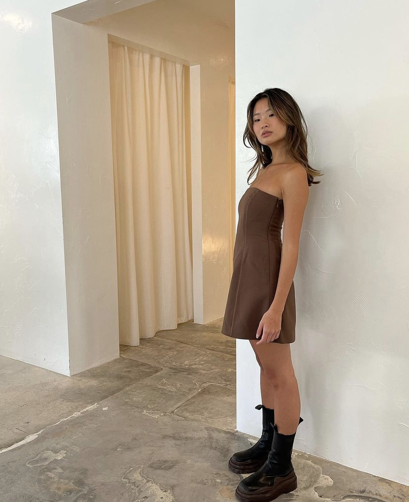 sir the label brown mini dress Rioja Mini Dress | Dark Chocolate Brown main image 1