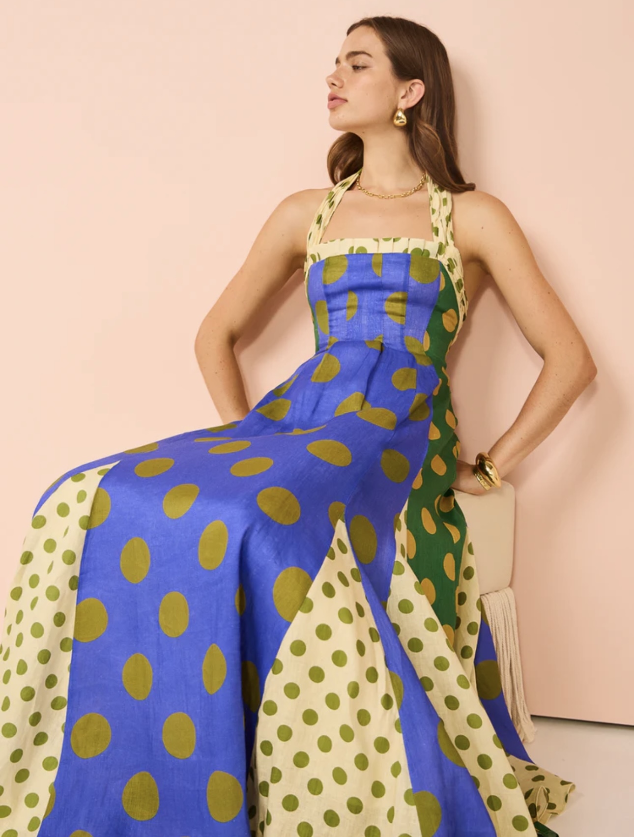 adrianna papell floral chiffon halter dress Multi Colored Floral Chiffon Trapeze Halter Gown main image 1