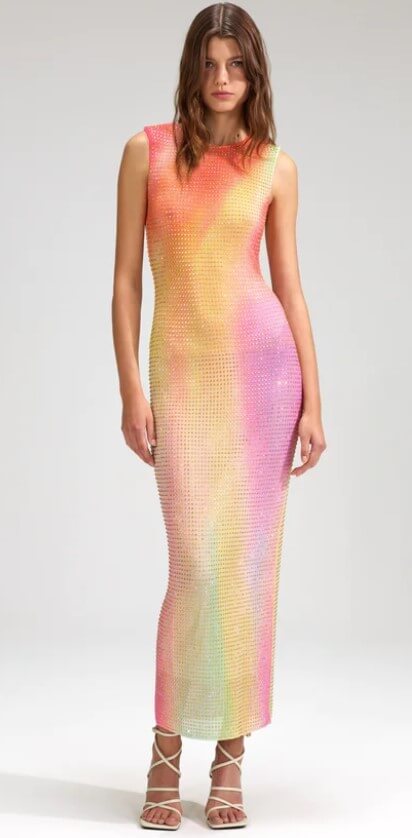 printed mesh rhinestone midi dress self portrait Self-Portrait Printed Mesh Rhinestone Midi Dress