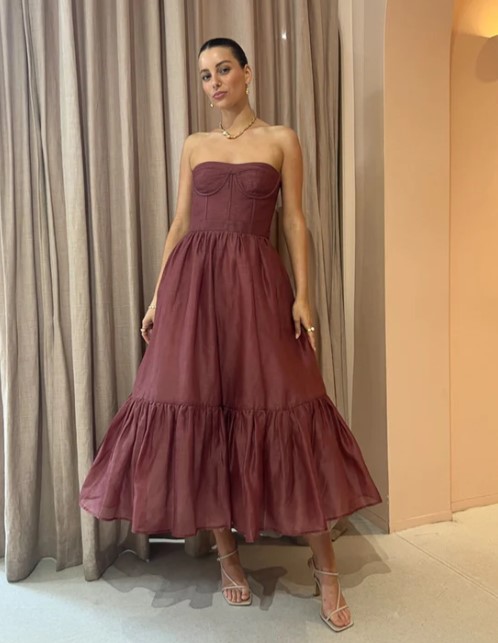 leo lin rae bustier midi dress Rae Bustier Midi Dress Burgundy by Leo Lin for Hire