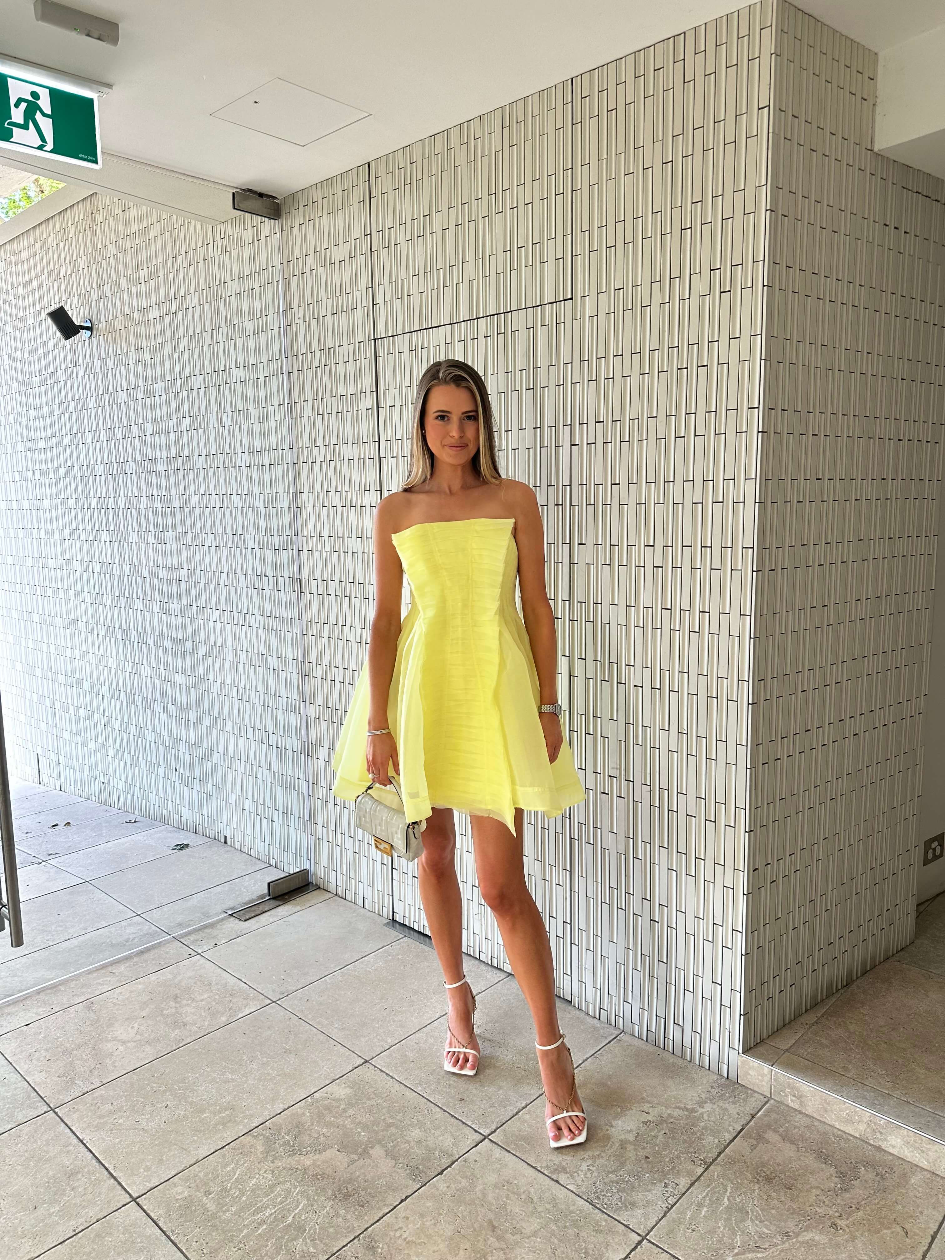 Aje Astrid Strapless Mini Dress Lemon Size 8 & 10