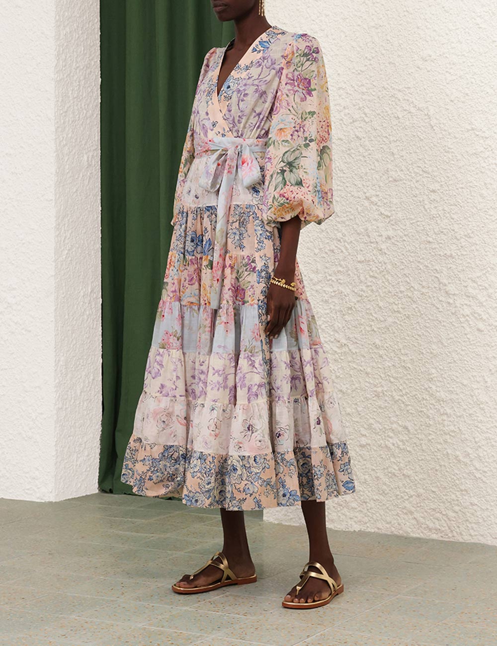 パーティードレス ZIMMERMANN halliday midi wrap dress with pockets 1408DSS241 Zimmermann Halliday Tiered Wrap Midi Dress Floral Size 3