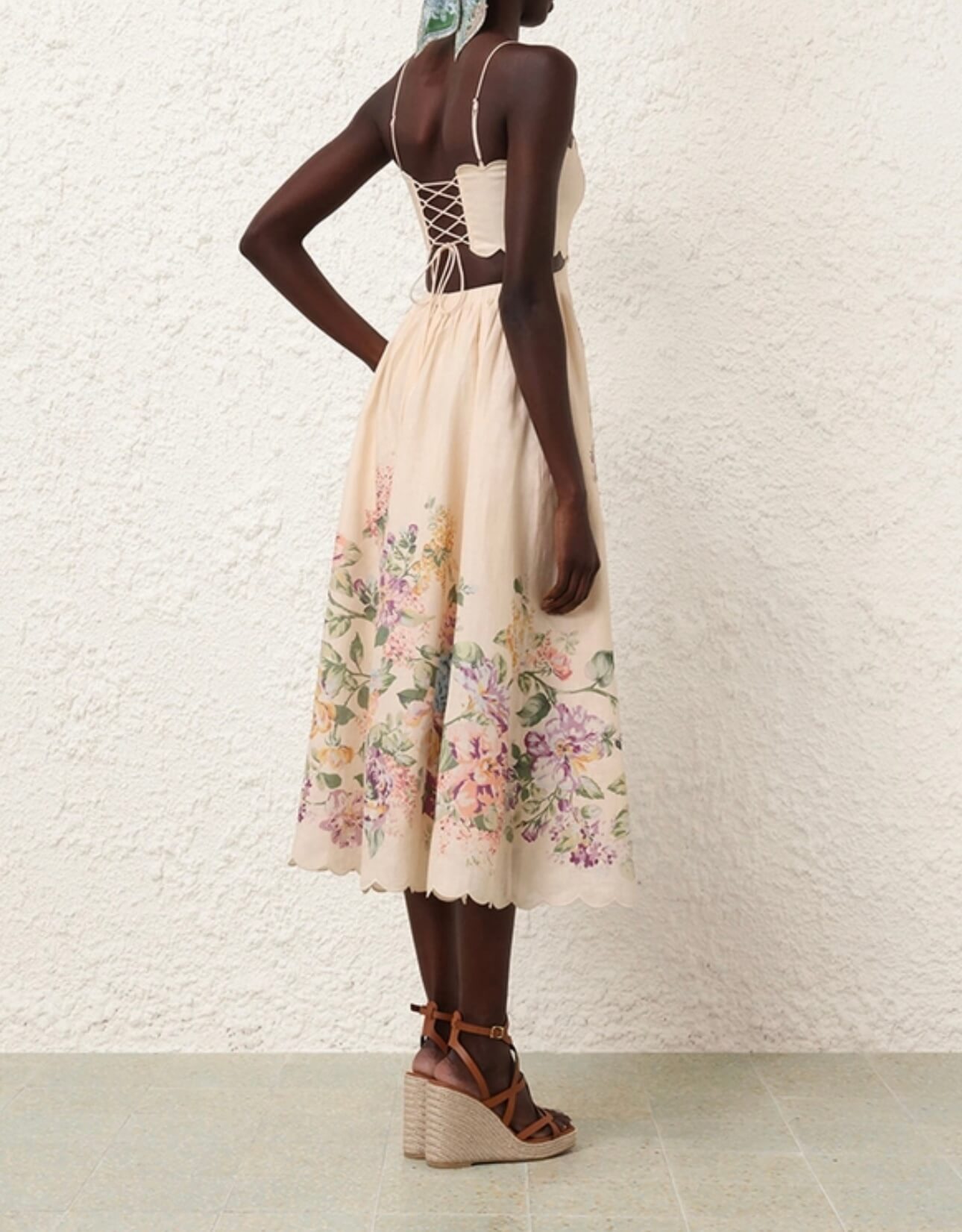 halliday scallop midi dress in cream watercolour floral Zimmermann Halliday Scallop Midi Dress Cream Watercolour Floral Size 1 / AU  10