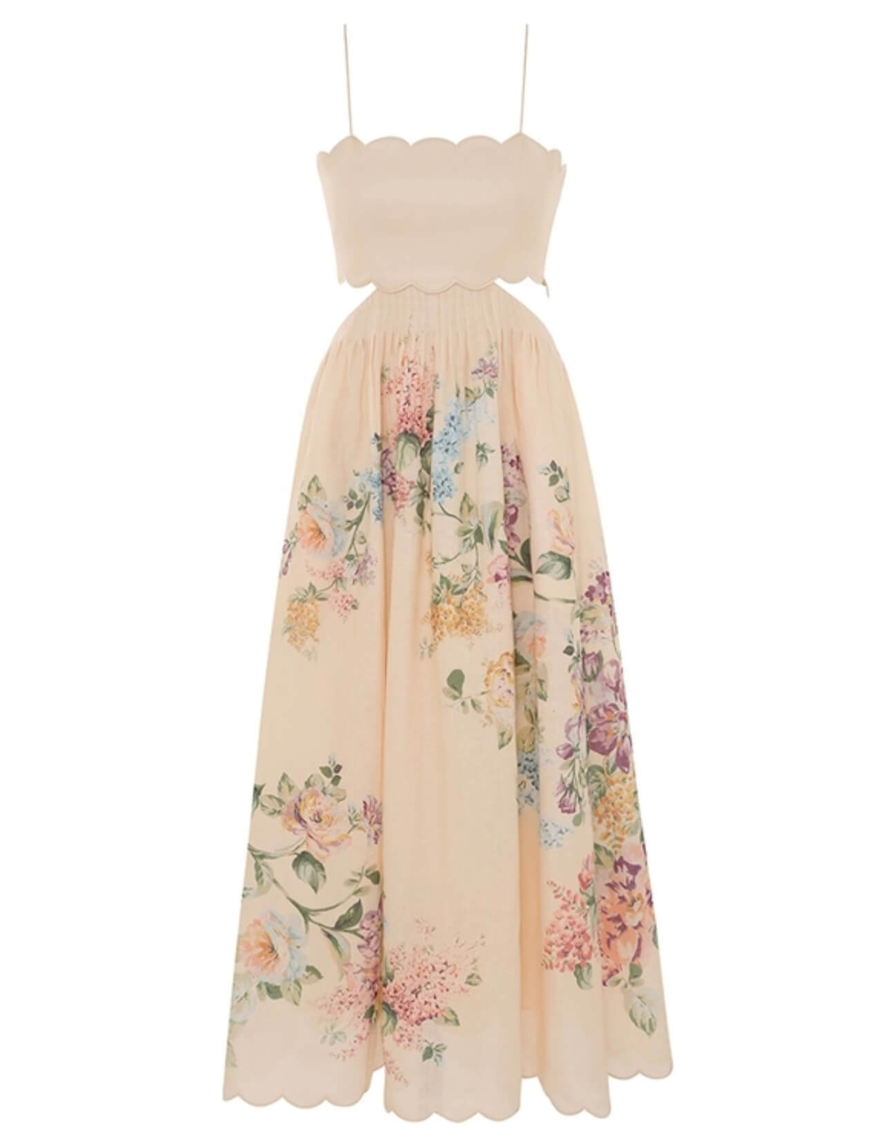 halliday scallop midi dress in cream watercolour floral zimmermann Size 1 Scalloped edging Color:Grey Floral sub2:dae44c2fcc78c58cb9ec82b6c7f15ce8 holiday dresses for women