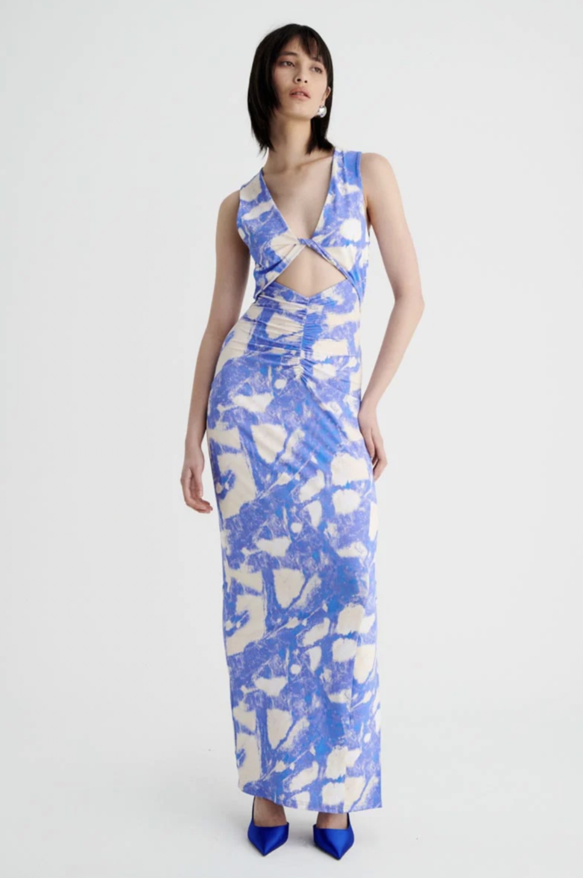 suboo marble sleeveless ruched maxi dress Suboo Marble Cut Out Sleeveless Ruched Maxi Dress Blue Size 8