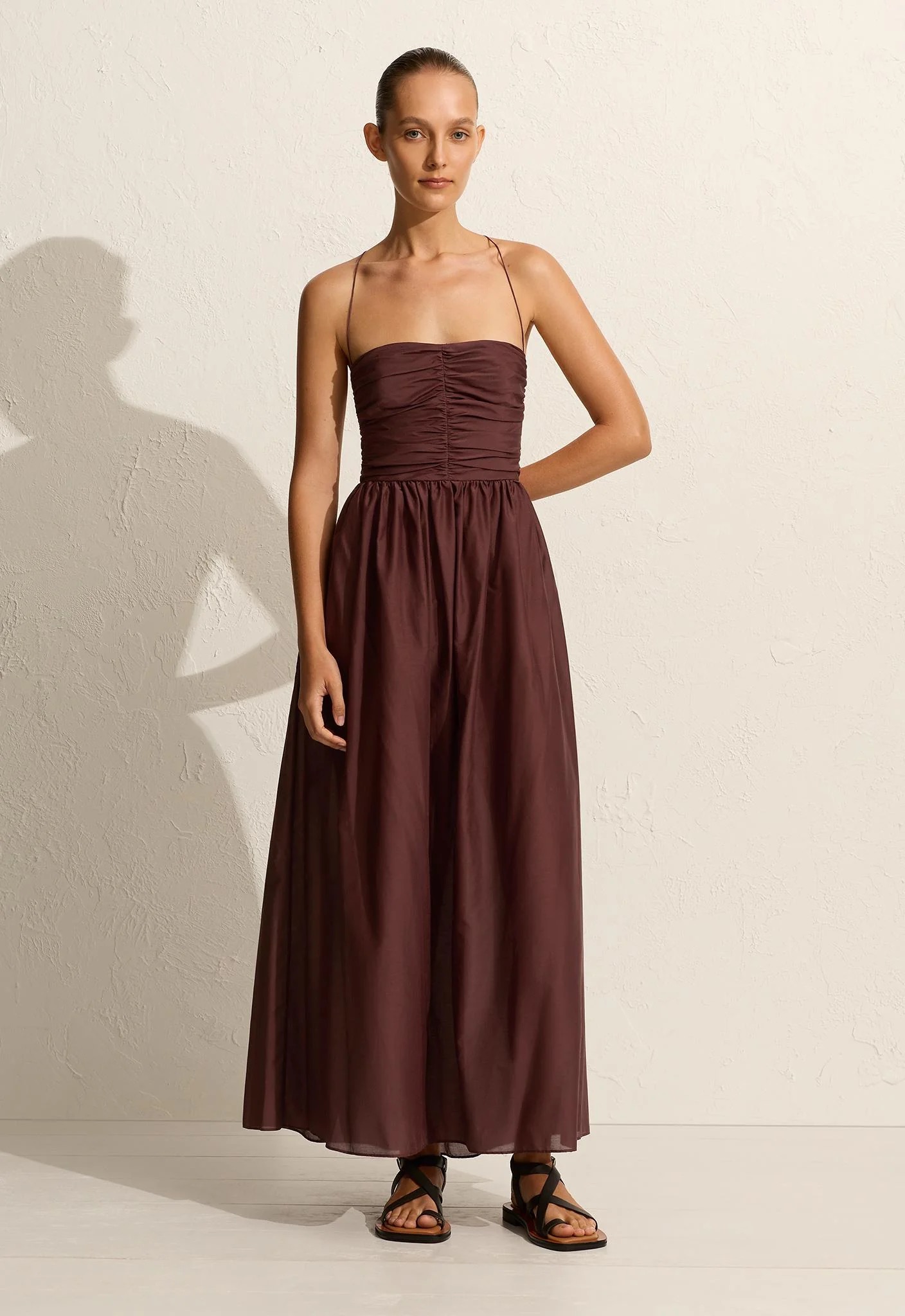 Matteau Gathered Lace Up Dress Brown Size 6