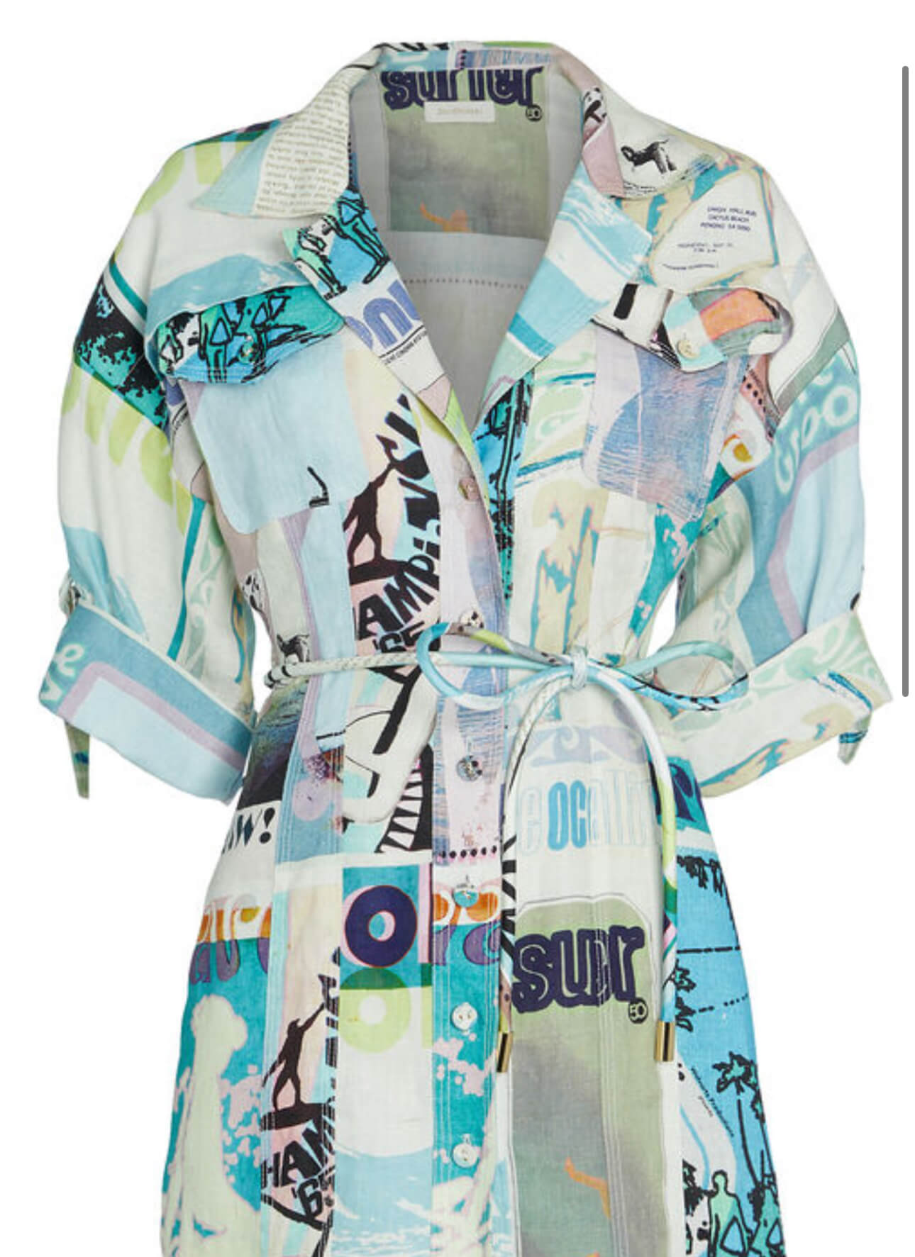 Zimmermann Glassy Safari Linen Shirt Dress Multi Size 2