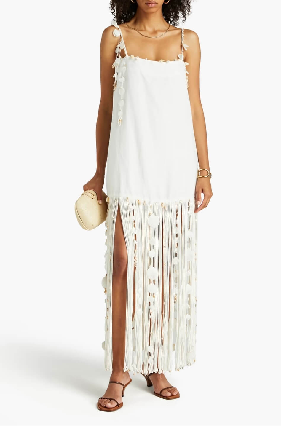 Zimmermann Postcard Fringed Embellished Linen Maxi Dress Size 0P