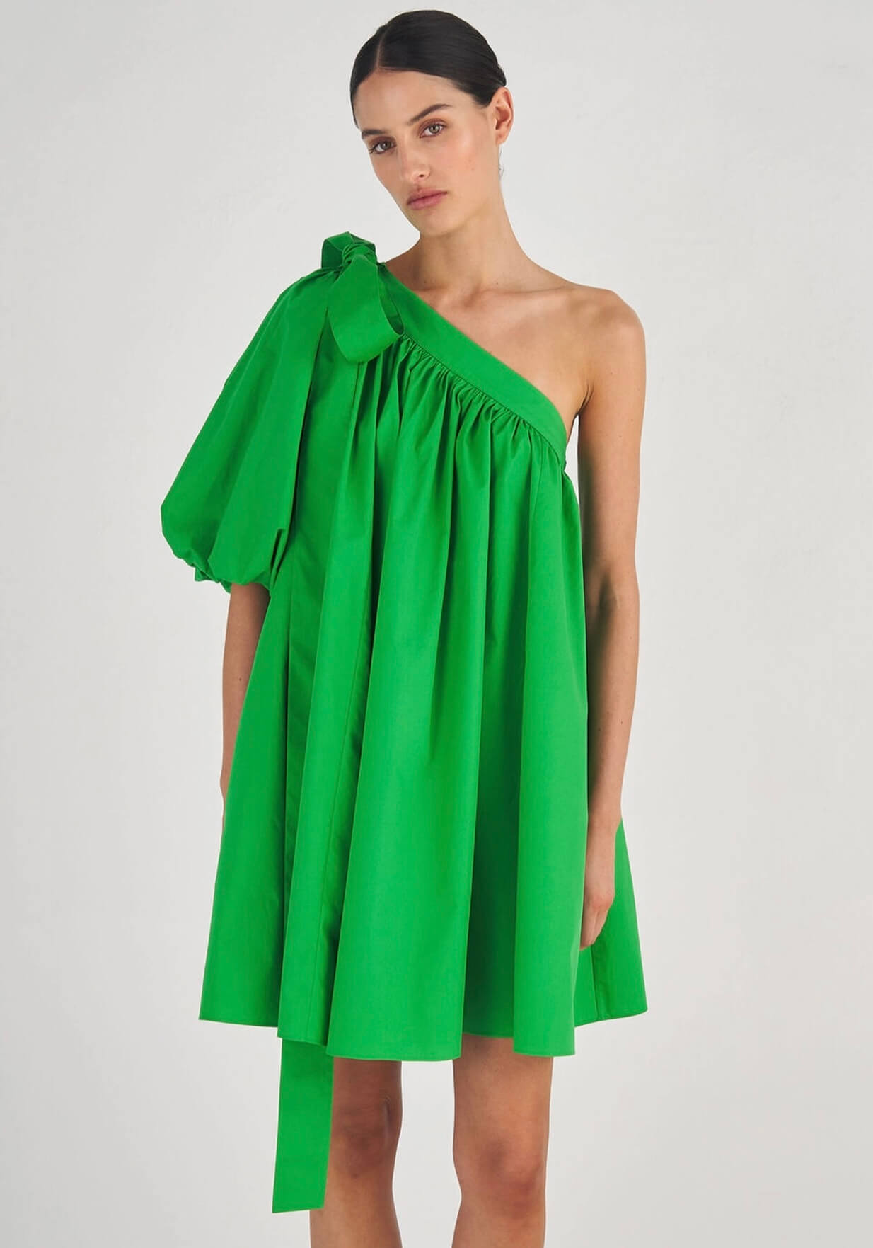 Oroton One Shoulder Gathered Dress Green Size 8