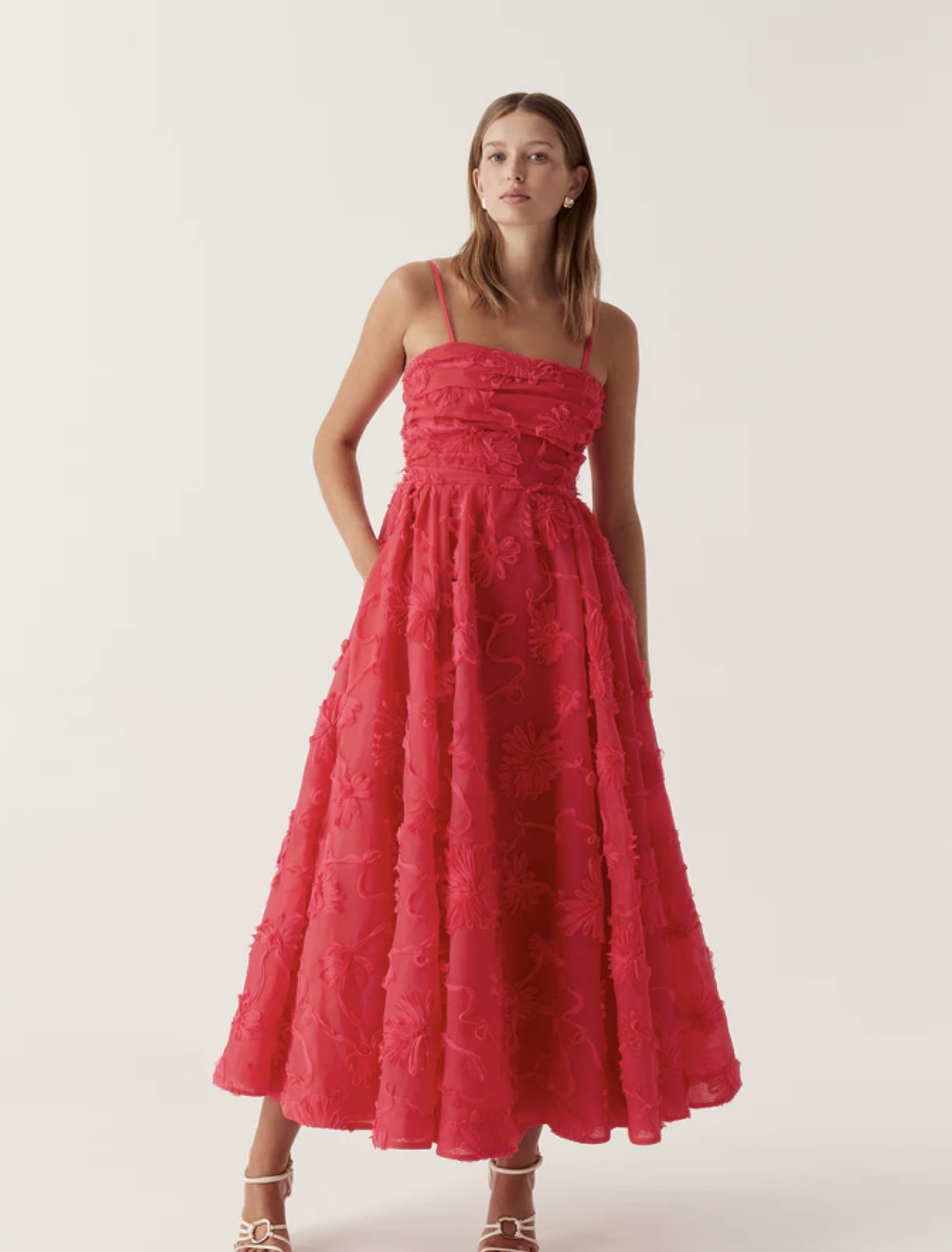 open lace back dress Pink Coral Floral Jacquard Midi Dress - All Dresses