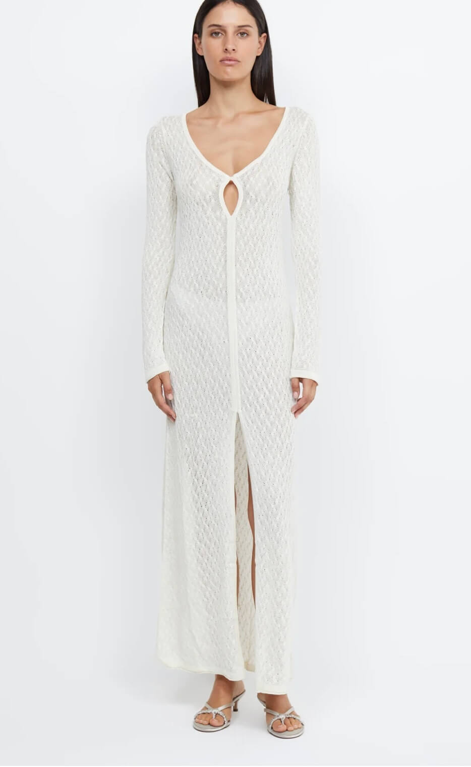 Bec & Bridge Sammy Key Knit Long Sleeve Maxi Dress White Size 8