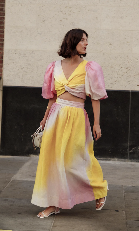 Aje Cloudburst Puff Sleeve Crop Size 14 & Midi Skirt Size 12