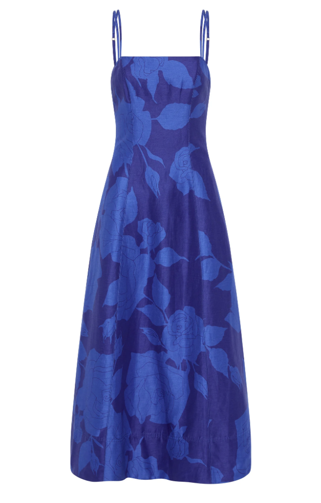 Aje Belonging Flared Midi Dress Blue Size 14