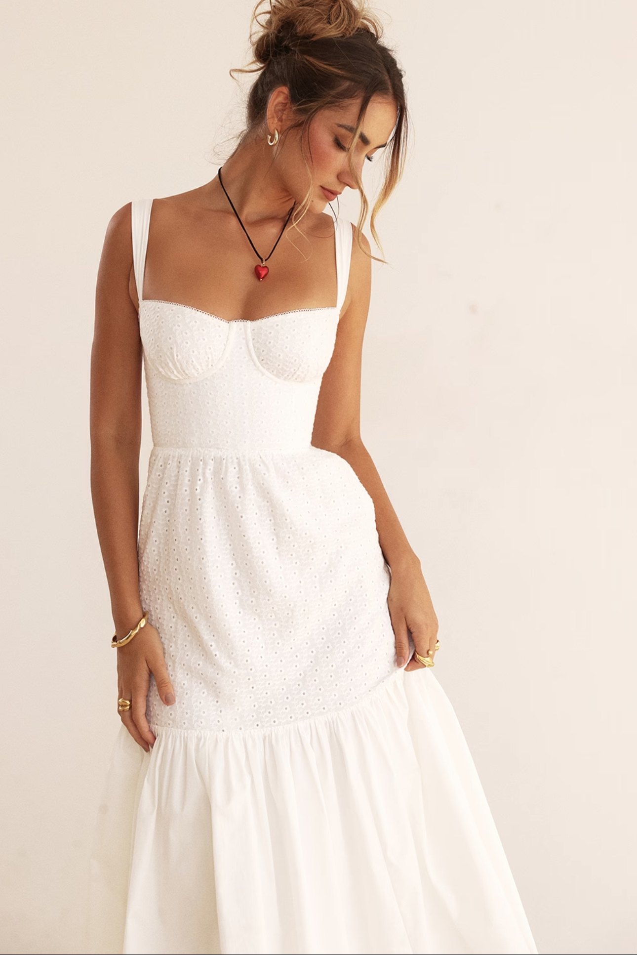 knee length dresses for ladies Elia White Broderie Anglaise Midi Dress