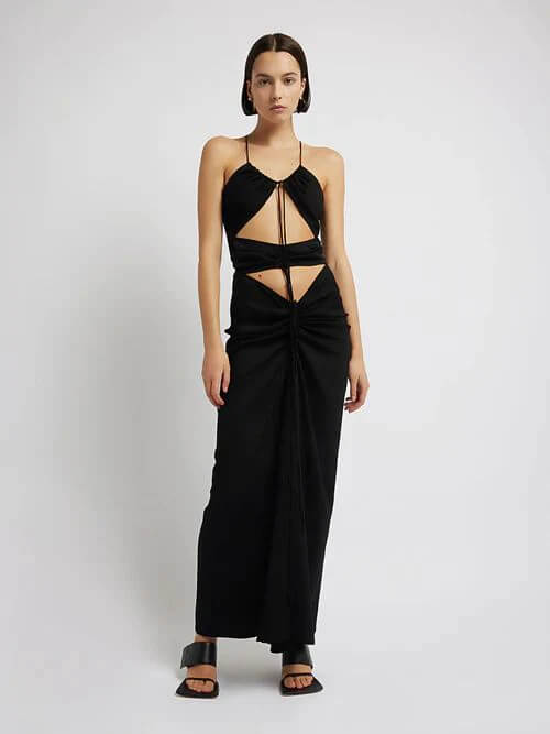 Christopher Esber Multi Panel Disconnect Ruched Halter Dress Black Size 8