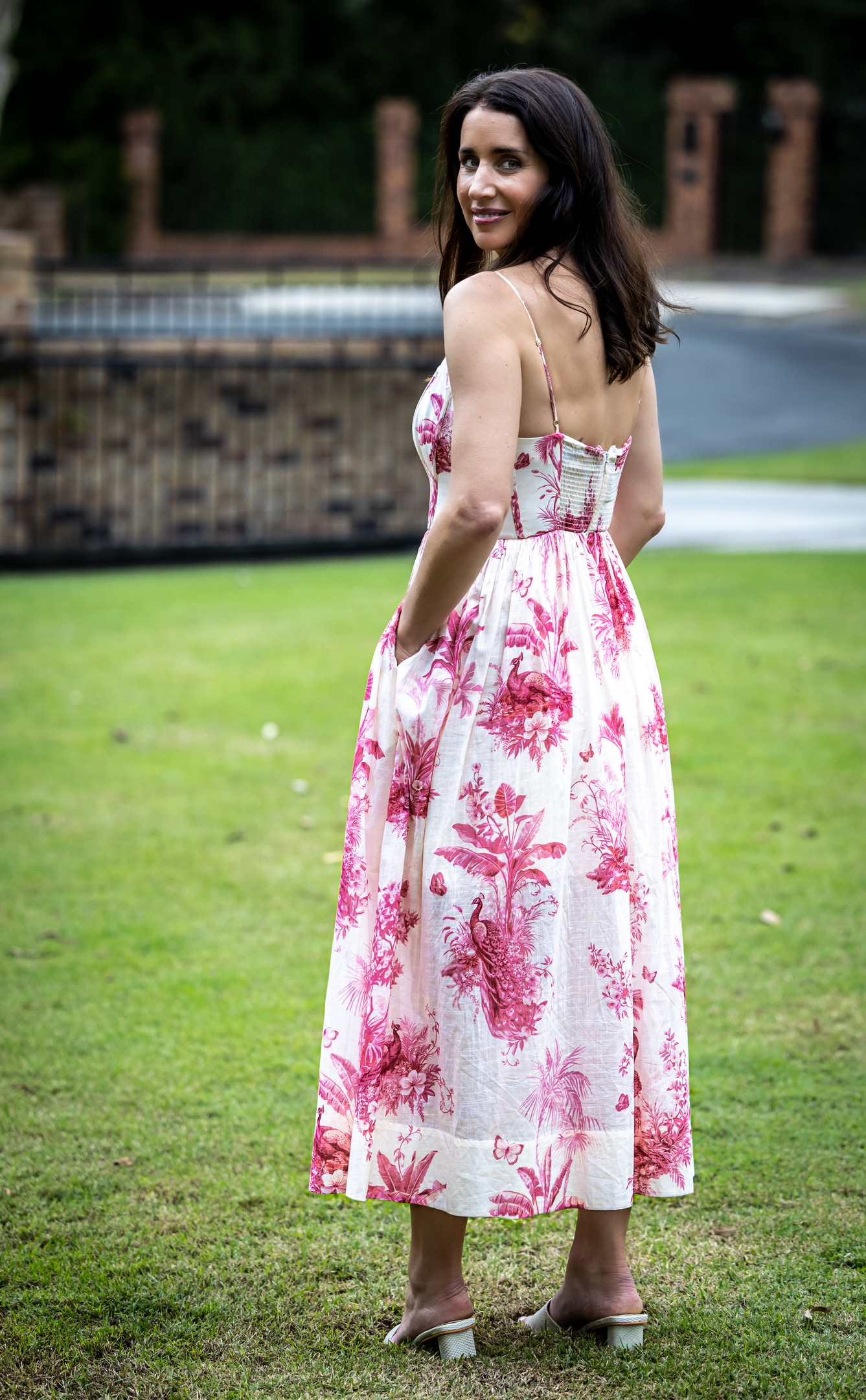 Zimmermann Waverly Corset Midi Dress Pink Palm Size 1