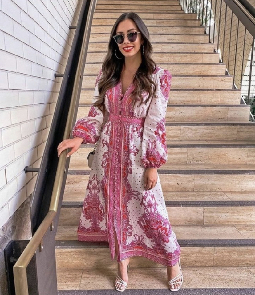 strapless open back dress Pink Paisley Alchemy Structured Midi Dress