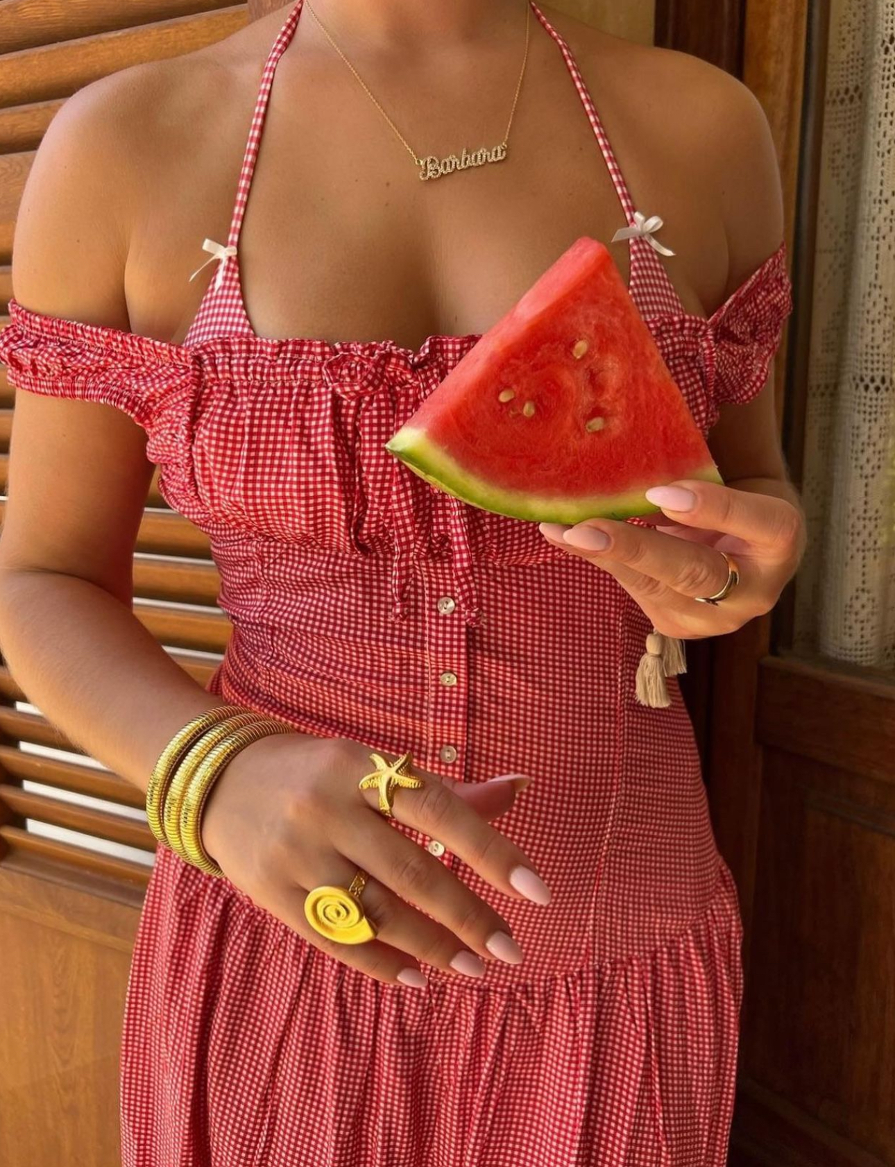 Frankies Bikinis Christabelle Ruffle Maxi Dress Ladybug Gingham Size 8