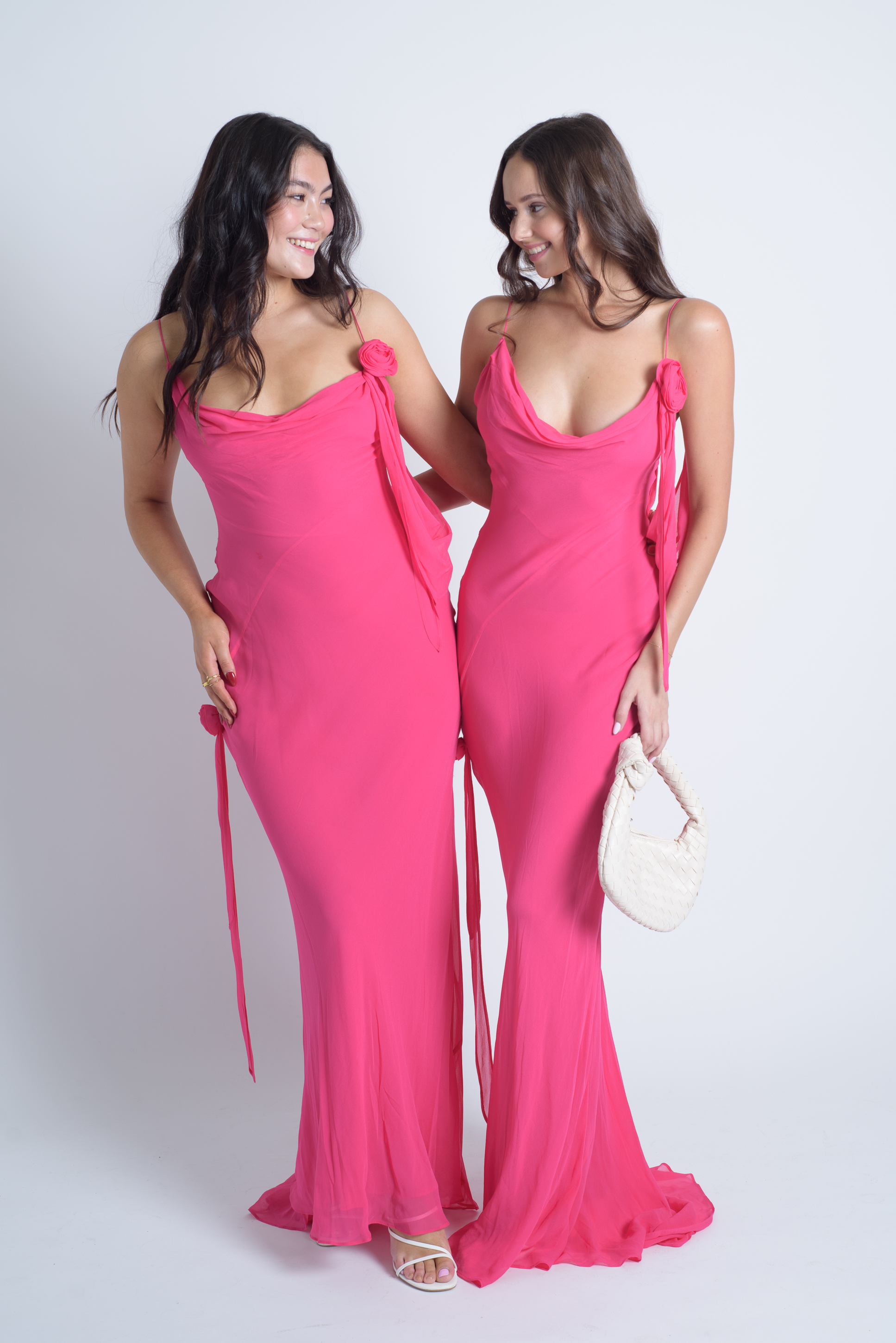 sirena dress pink Sirena Fuchsia Cowl Neck Slinky Midi Dress
