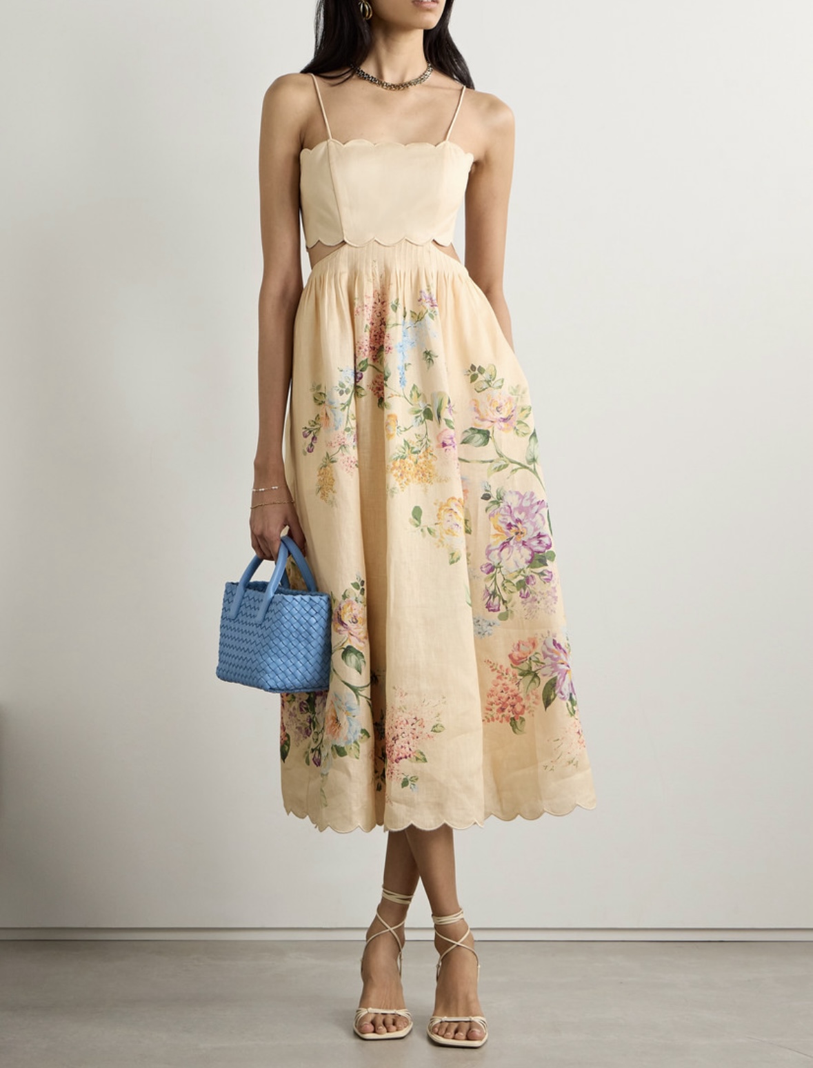 Zimmermann Halliday Scallop Midi Dress Watercolour Floral Size 1