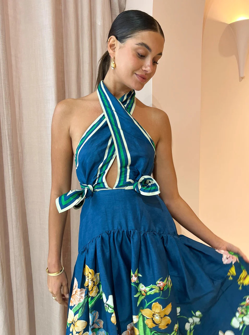 Alemais Lyla Halter Dress Blue Size 6