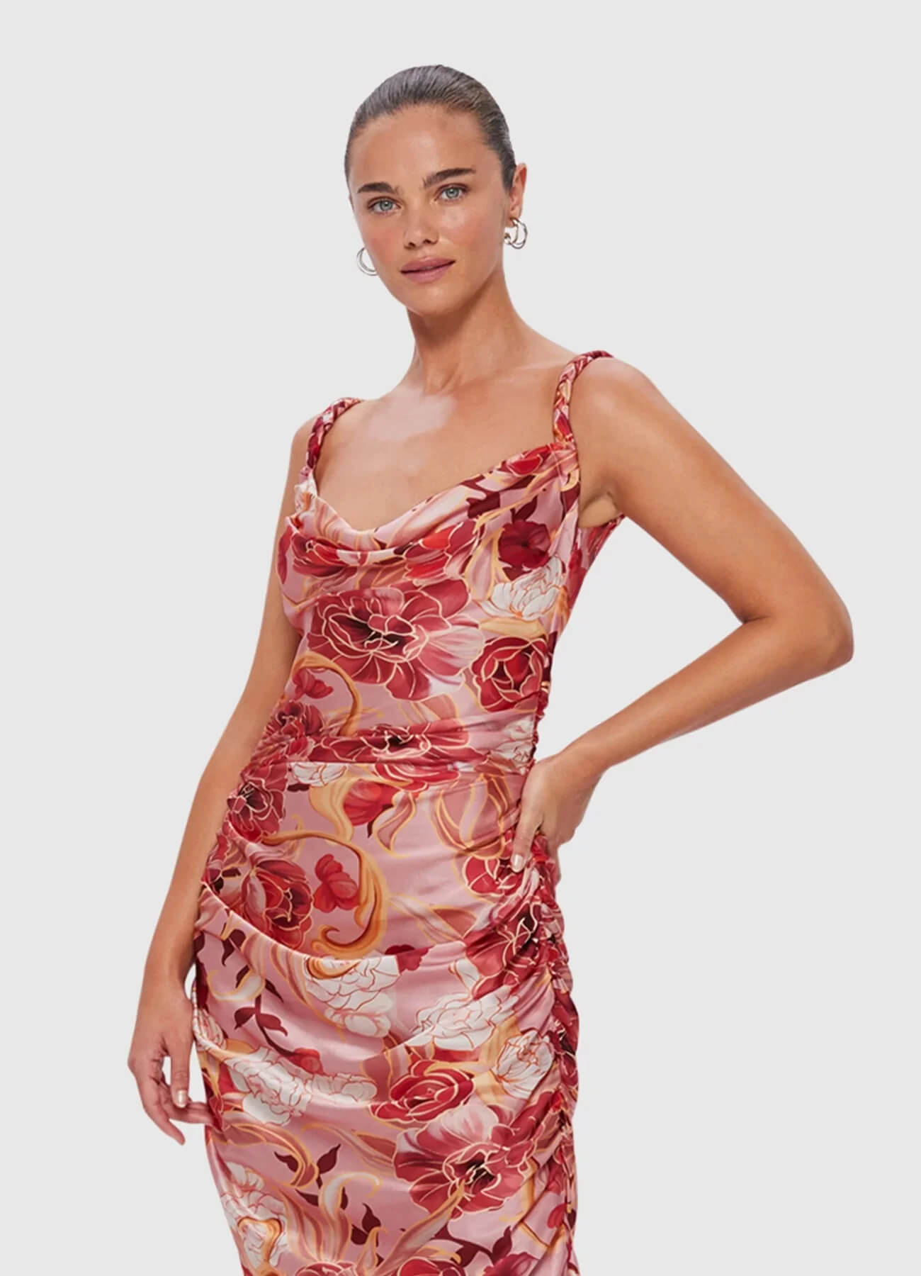 Leo Lin Rachel Cowl Neck Slip Dress Adorn Print in Passion Size 12