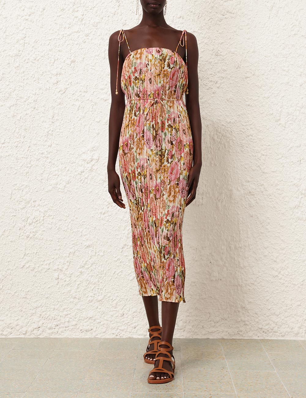 Zimmermann Golden Pleated Midi Dress Pink Rose Size 1