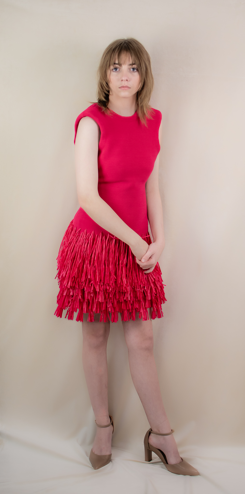Aje Rushes Raffia Knit Mini Dress Deep Fuchsia Pink Size 14