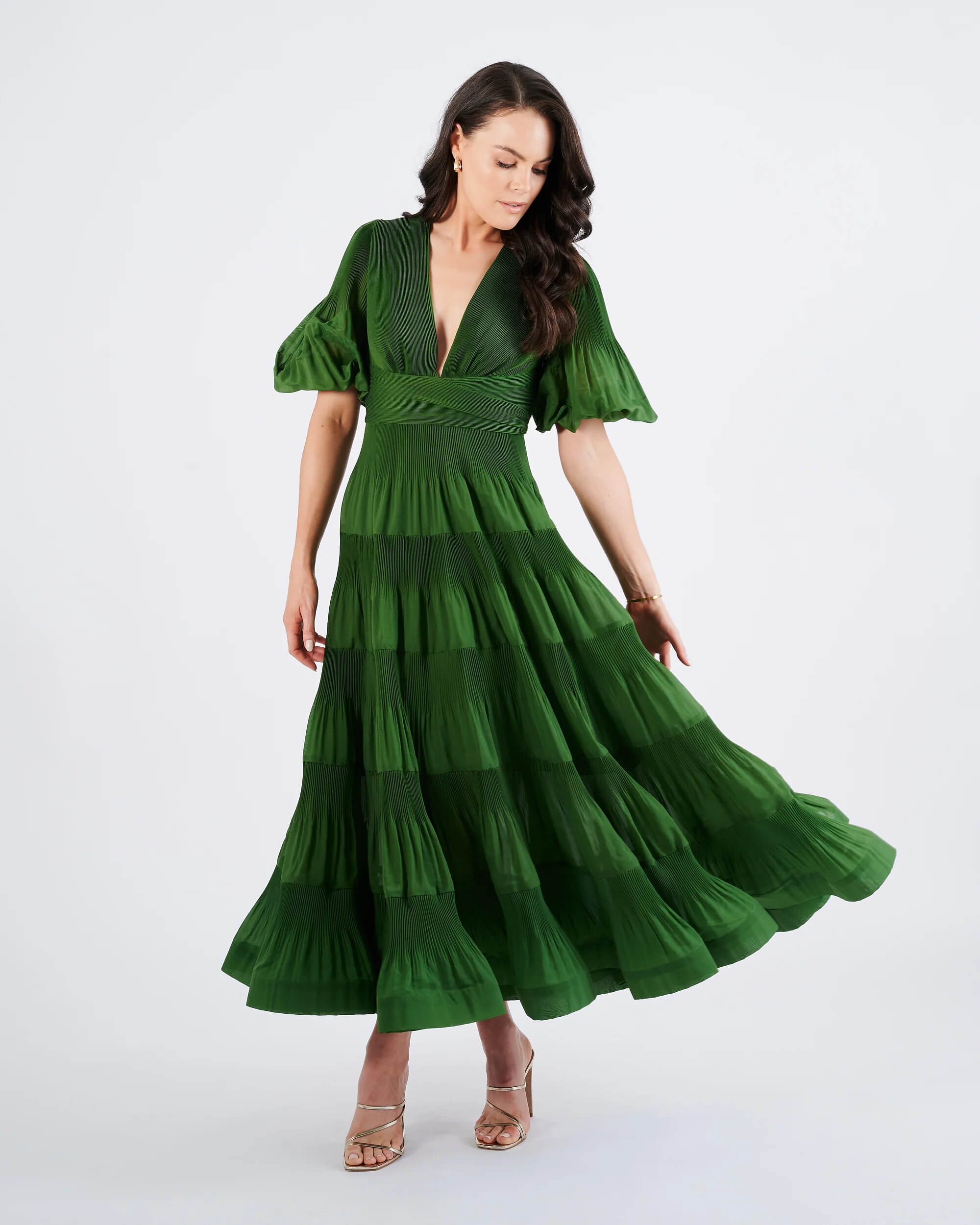green emerald velvet dress Zimmermann Sunray Pleat Midi Sage Sag