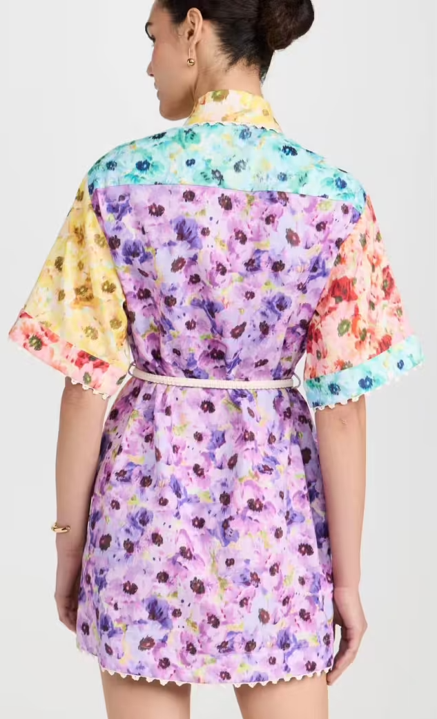 【Zimmermann】LIGHTBURST TRIMMED SHIRT DRESS シャツドレス ZIMMERMANN Lightburst belted crochet-trimmed floral-print