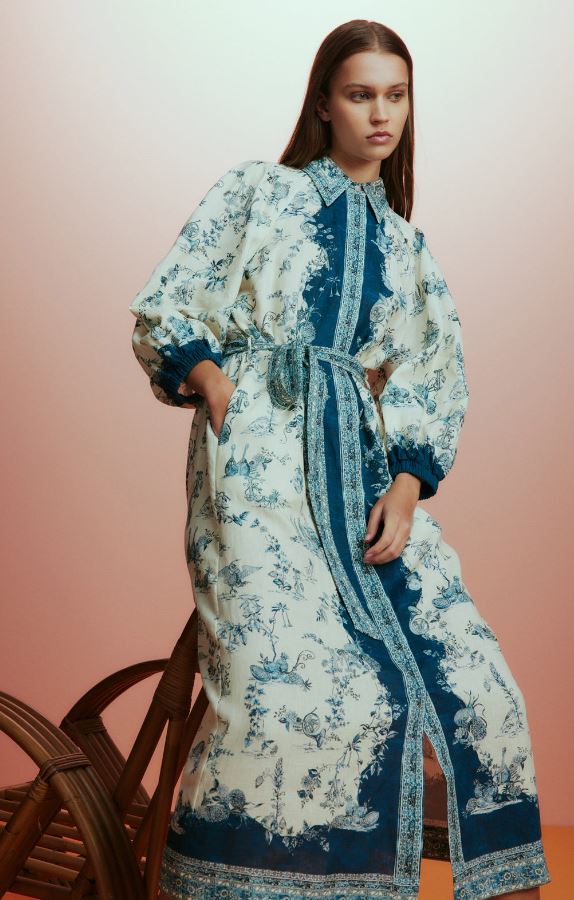 alemais casa shirt dress ALMAIS Casa Long-Sleeve Linen Midi Shirt Dress