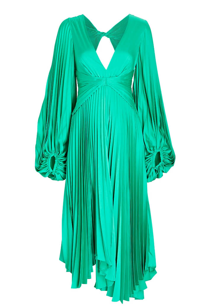 acler palms pleated satin midi dress Acler Long Sleeve Green Palms Maxi/Midi by Acler