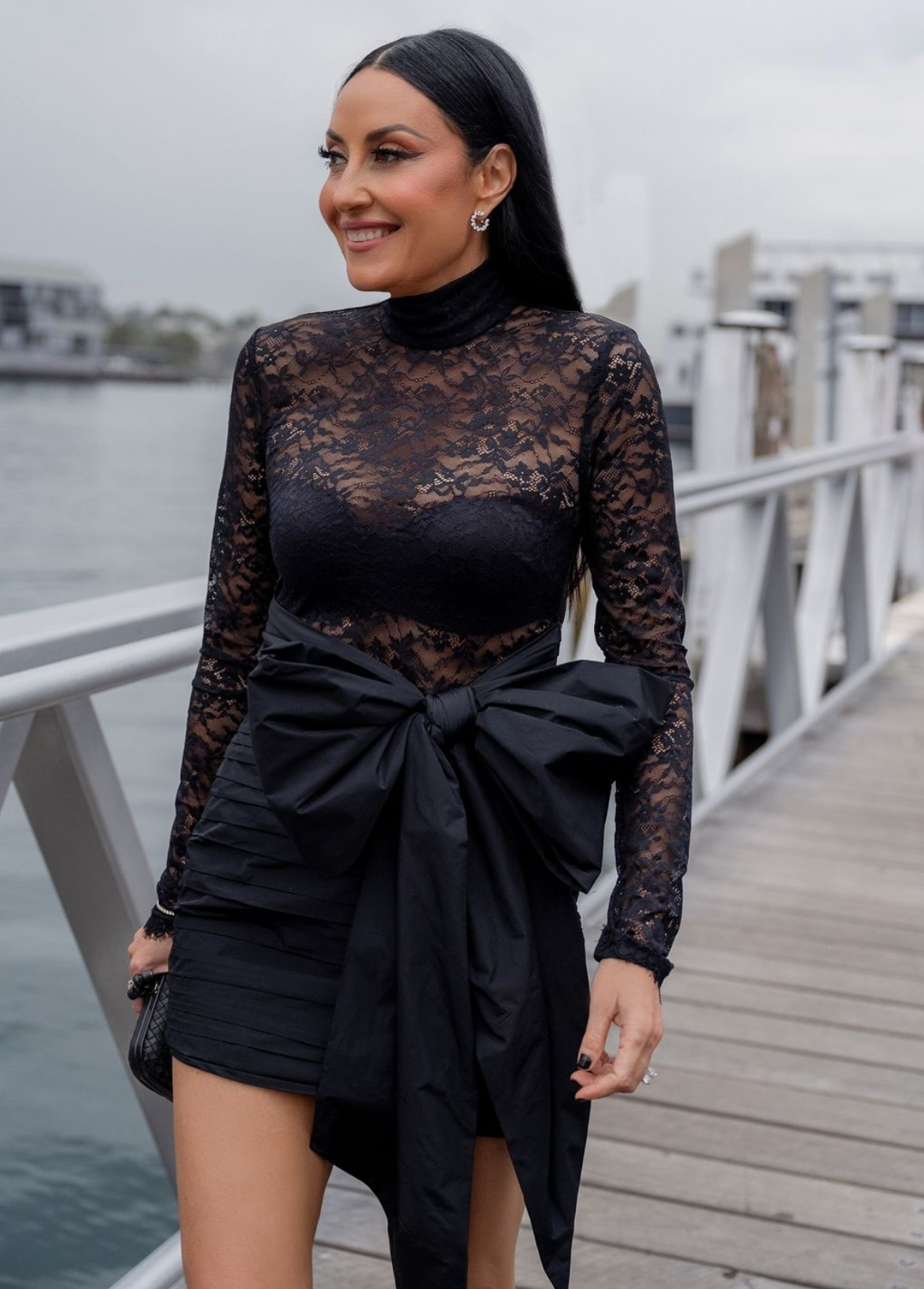 Rebecca Vallance X Nicky Hilton Delta Bow Mini Dress Black