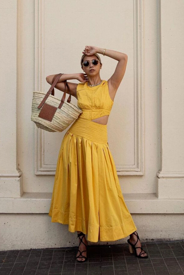 aje yellow cut out dress Allairie Gown