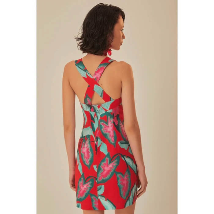 red summer foliage mini dress FARM Rio Summer Foliage Linen Mini Dress